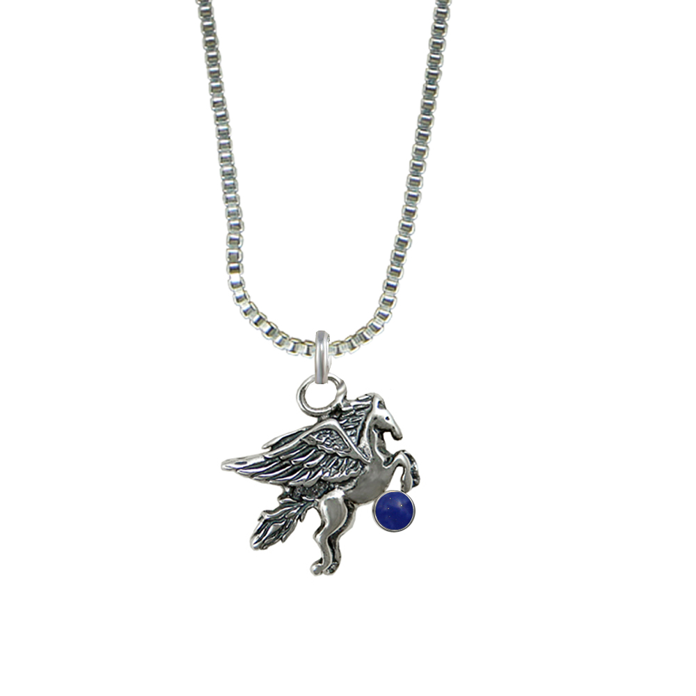 Sterling Silver Little Winged Horse Pegasus Pendant With Lapis Lazuli